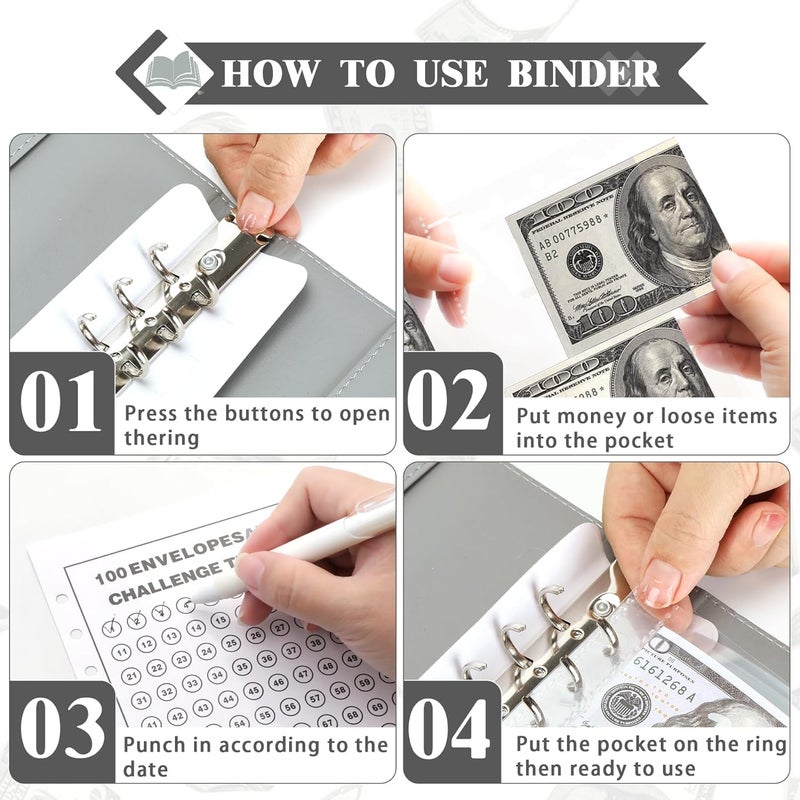 NICOOTH 100 Envelopes Money Saving Binder A5 Savings Challenge Book (A5full Grey) - Image 3